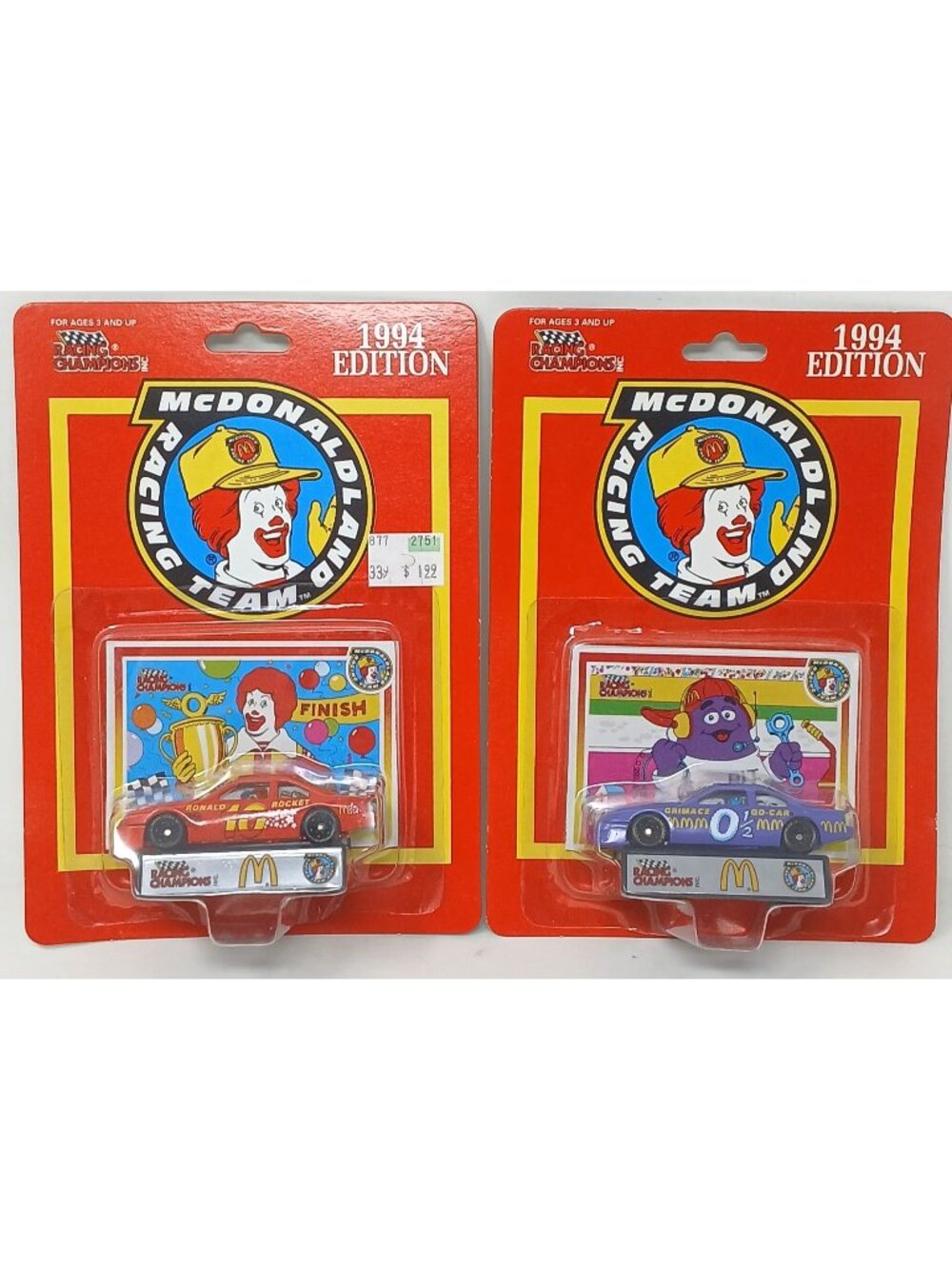 2 McDonalds Racing Team 1994 Diecast Cars Ronald Rocket Grimace Go-Car #D-23